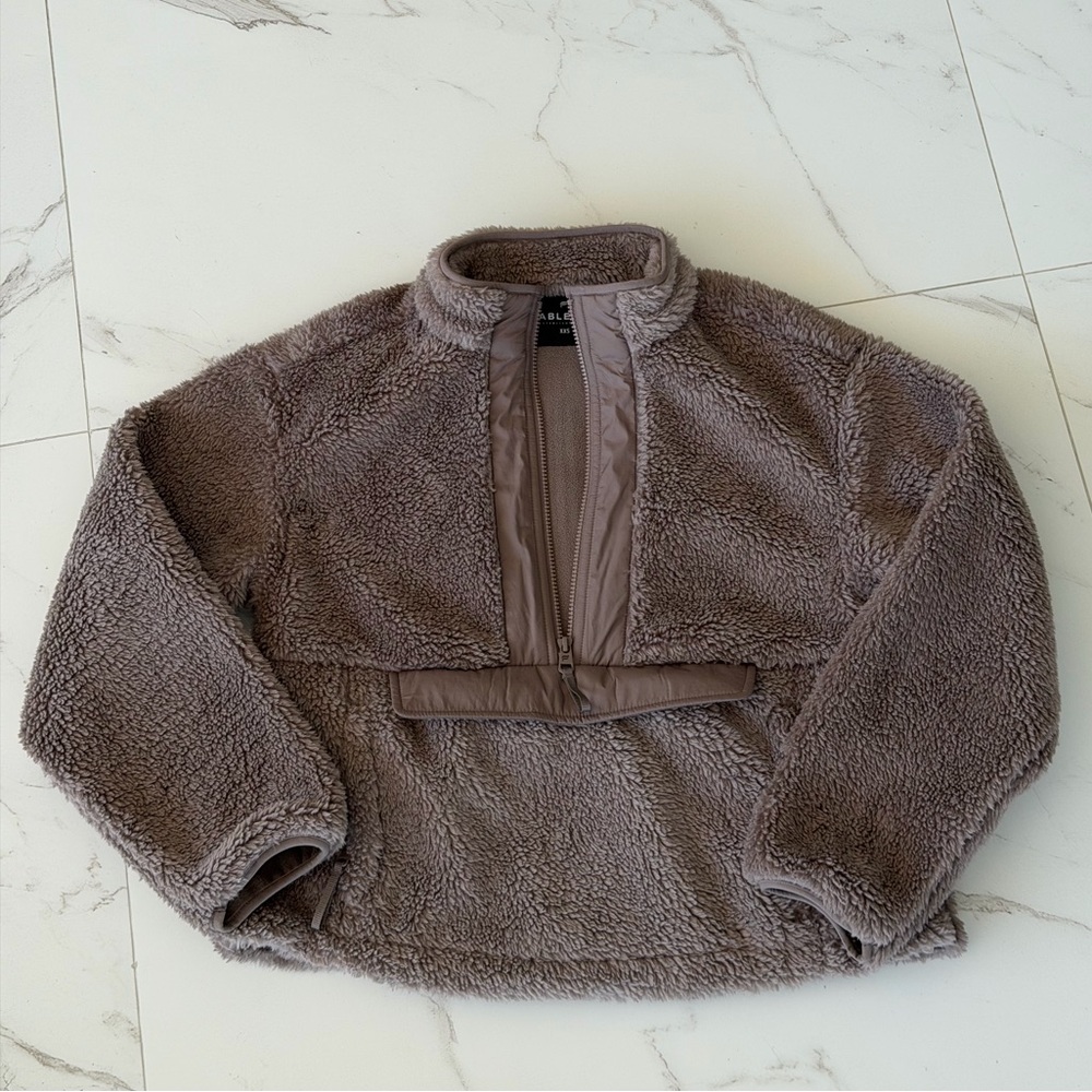 Fabletics Taupe Fleece Bomber Jacket
